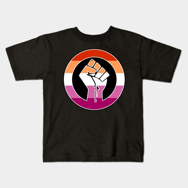 Black Lives Matter Fist Circled LGBTQ Flag Lesbian Pride Kids T-Shirt by aaallsmiles